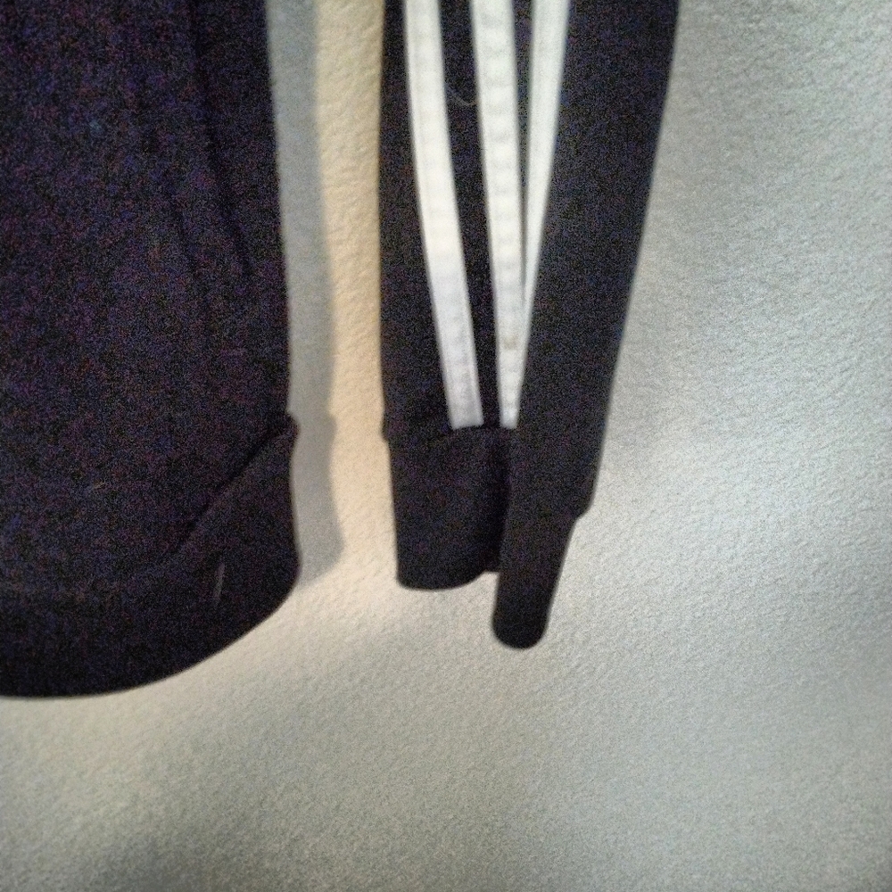 Adidas Men's Black  zip up sweatshirt with White Stripes on arms - Picture 5 of 7